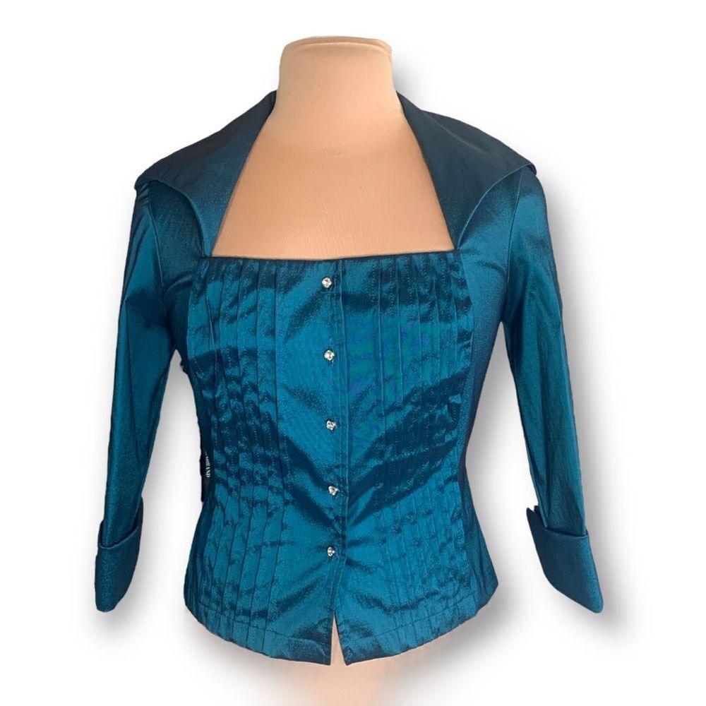 Cache Teal Satin Blouse